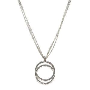 Vintage KR Silvertone Double Chain Circle Pendant  19” Chain Length